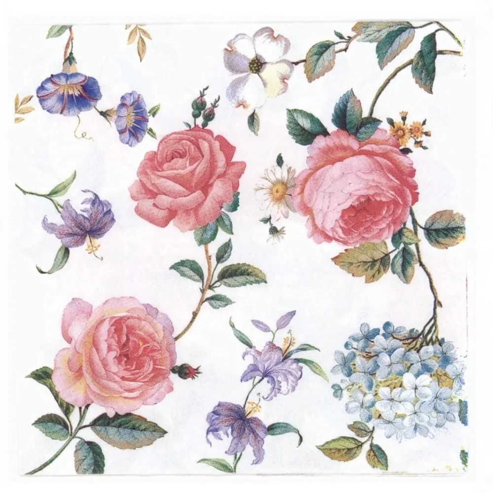MesaFina Grace Floral Paper Cocktail Beverage Napkins, 40 ct